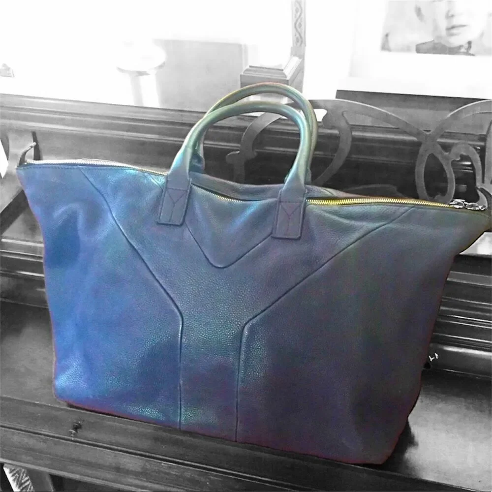 YSL Yves Saint Laurent Pebbled Leather Easy Shoulder Carry All Purse Bag LARGE - Picture 3 of 13